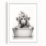 Bathroom Wall Art - Adorable Monkey Bath Scene Minimalist Decor