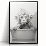 Bathroom Wall Art - Adorable Monkey Bath Scene Minimalist Decor