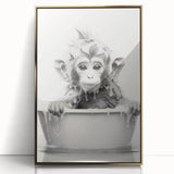Bathroom Wall Art - Adorable Monkey Bath Scene Minimalist Decor