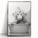 Bathroom Wall Art - Adorable Monkey Bath Scene Minimalist Decor
