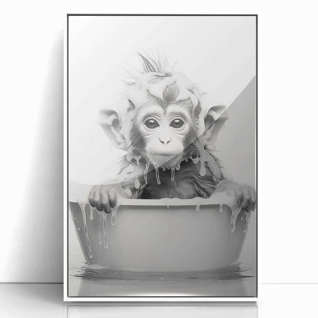 Bathroom Wall Art - Adorable Monkey Bath Scene Minimalist Decor