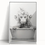 Bathroom Wall Art - Adorable Monkey Bath Scene Minimalist Decor
