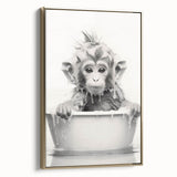 Bathroom Wall Art - Adorable Monkey Bath Scene Minimalist Decor