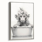 Bathroom Wall Art - Adorable Monkey Bath Scene Minimalist Decor