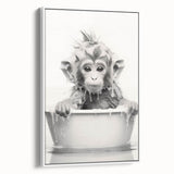 Bathroom Wall Art - Adorable Monkey Bath Scene Minimalist Decor