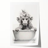 Bathroom Wall Art - Adorable Monkey Bath Scene Minimalist Decor