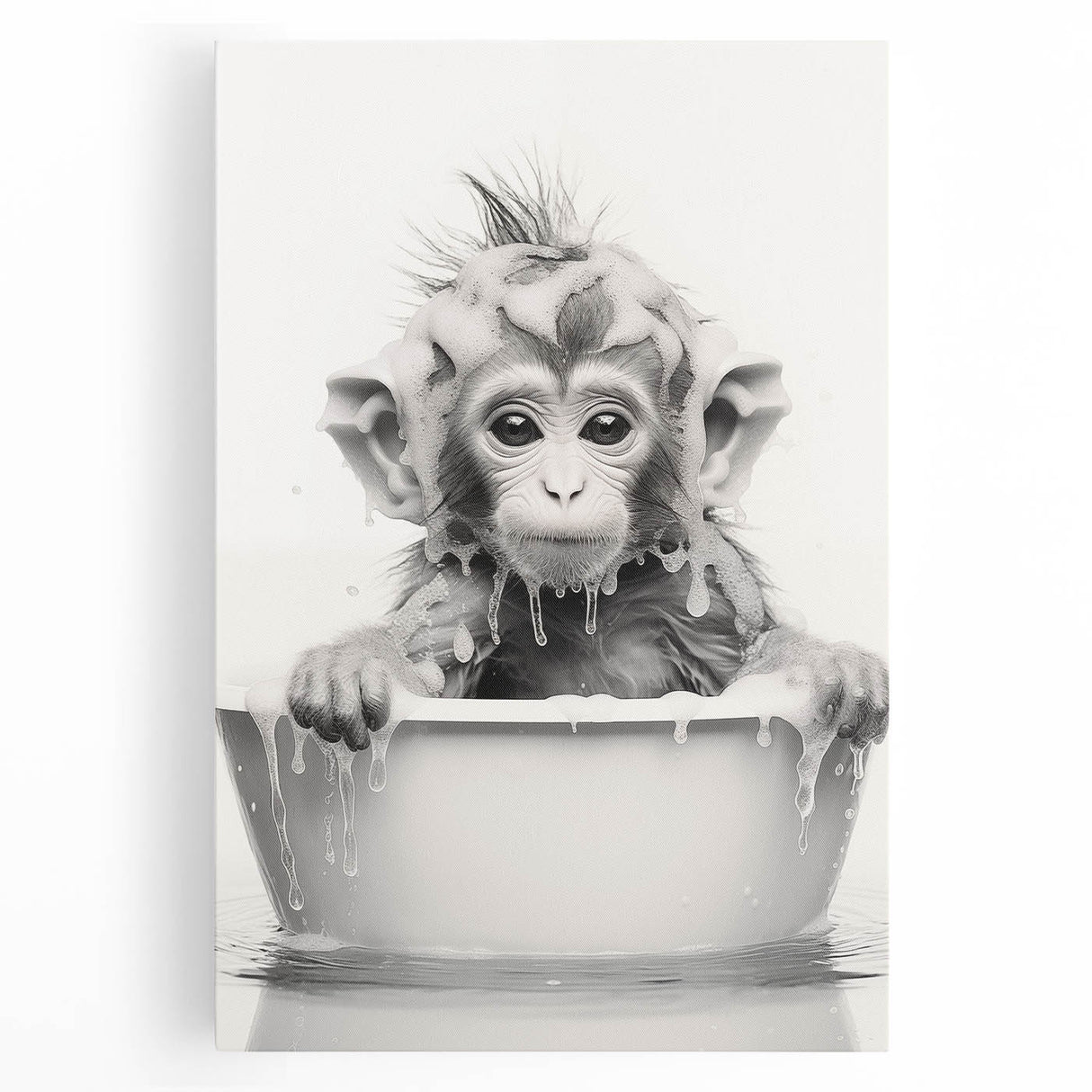 Bathroom Wall Art - Adorable Monkey Bath Scene Minimalist Decor