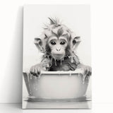 Bathroom Wall Art - Adorable Monkey Bath Scene Minimalist Decor