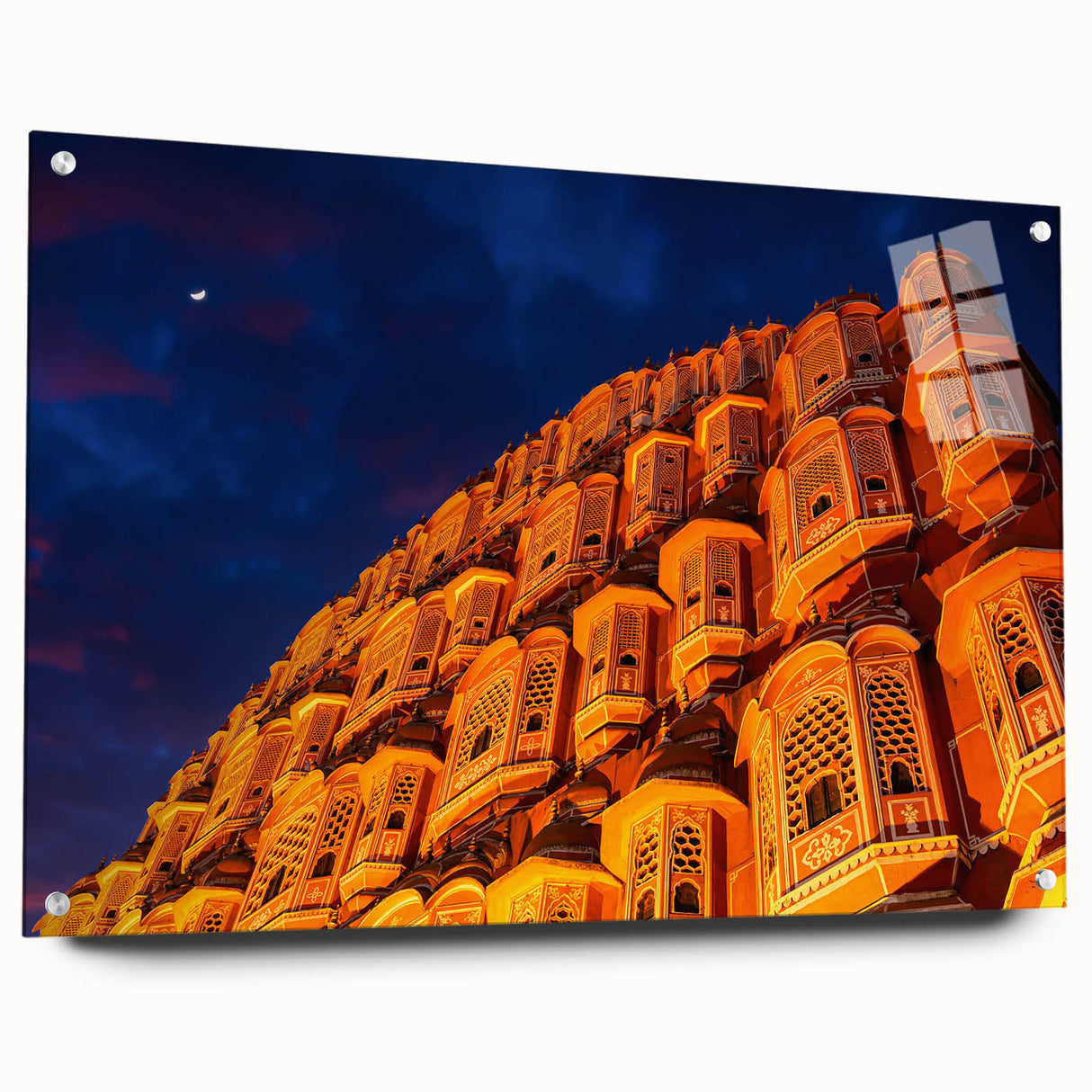 Large abstract wall art of an Indian scenery in muted earth tones on acrylic glass.