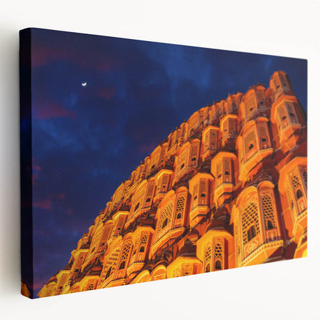 Large art depicting an Asian Indian scenery in muted earth tones on stretched canvas, ideal for kitchen wall decor.