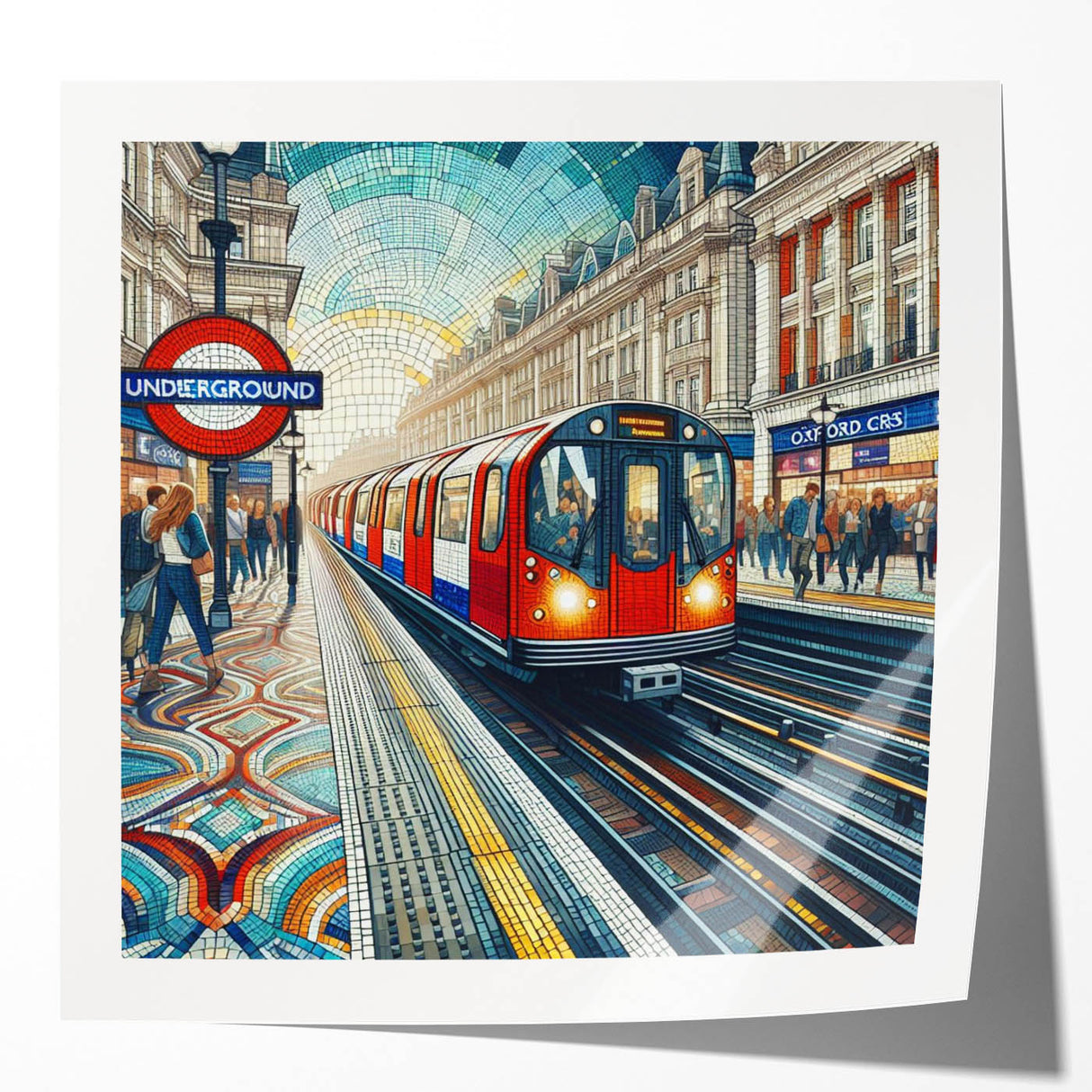 Extra large rolled print of London skyline with floral accents in soft pastel shades, ideal for art wall dining room.