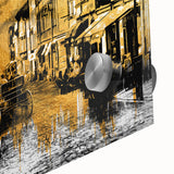 Large abstract depiction of Paris in muted gray and blue on acrylic glass.