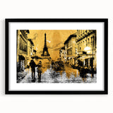 Extra large framed abstract print of a colorful Parisian scene on textured art paper, ideal for living room decor.