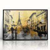 Large abstract wall art of Paris skyline in black and white tones on framed acrylic, suitable for modern living room decor.