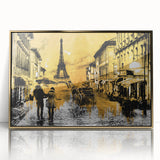 Art Deco poster of Paris skyline in gold and black acrylic, ideal for modern nursery wall art.