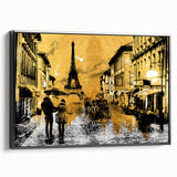 Black and white vintage poster art featuring a Paris landscape on framed canvas, suitable for bedroom decor.