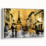 Vintage poster art of Paris street scene in colorful hues on extra large framed canvas, ideal for living room decor.