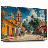 Large abstract wall art depicting Yucatan scenery in muted earth tones on acrylic glass.