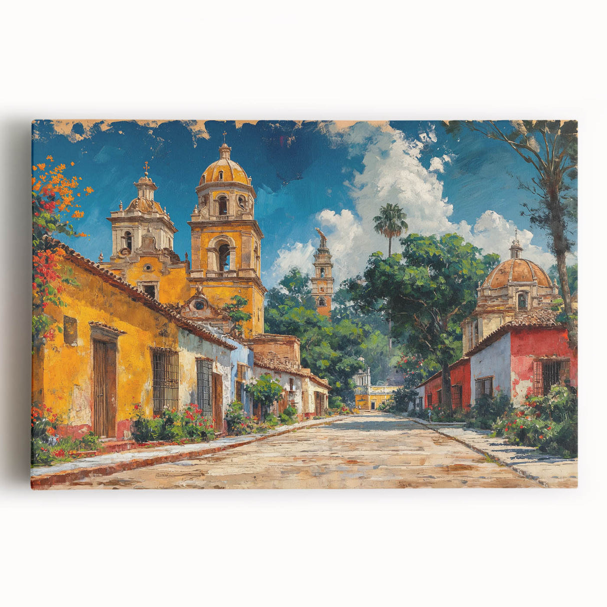 Black and white large art print of Yucatan scenery on stretched canvas, ideal for kitchen wall art.