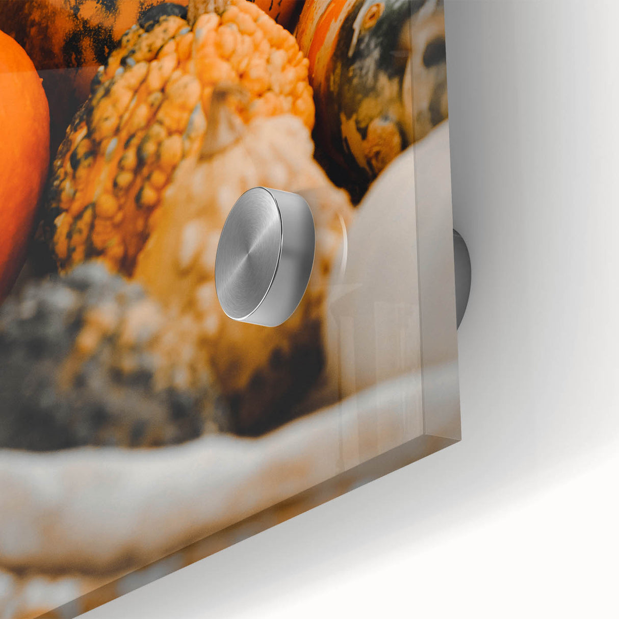 Large abstract wall art featuring autumnal hues on acrylic glass, ideal for dining room ambiance.