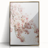 Large art print of a mid-century modernist spring scene in pastel shades on framed acrylic, ideal for nursery wall art.