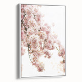 Vintage poster art of spring season on framed canvas, featuring colorful floral motifs against a black background.