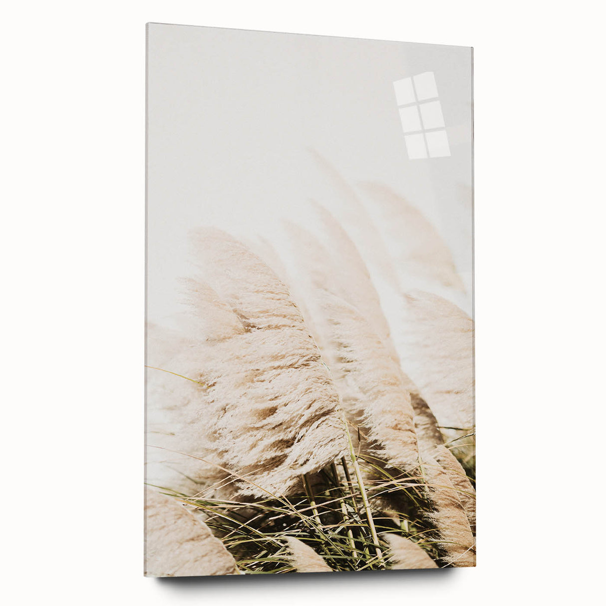 Large abstract wall art in vibrant orange and yellow tones on acrylic glass, suitable for bedroom or dining room decor.
