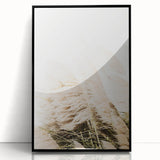 Large abstract wall art featuring bold geometric shapes in yellow and black, framed in black acrylic.