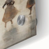 Large abstract wall art depicting winter themes in muted blue and white tones on acrylic glass.