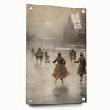 Large abstract wall art on acrylic glass depicting a winter scene in muted blue and gray tones.