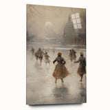 Large abstract wall art depicting a winter scene in muted blue and white tones on acrylic glass.