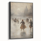 Winter landscape painting in black and white on framed canvas, ideal for bedroom wall decor.