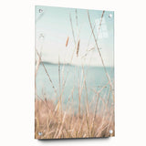 Large abstract wall art on acrylic glass featuring swirling blue and white patterns.