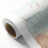 Art deco poster featuring a summer landscape on rolled canvas, with soft pastel shades, ideal for nursery wall art.