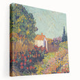 Vincent van Gogh inspired stretched canvas with swirling blue and yellow tones, suitable for kitchen wall art.