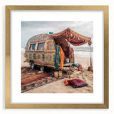 Extra large abstract art print featuring textured patterns in gold and white, framed with a mat.