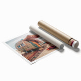 Extra large rolled print featuring a caravan of vintage vehicles on a floral background, ideal for classy bathroom wall art.