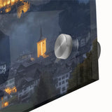 Close-up of a vibrant acrylic landscape artwork depicting a majestic castle surrounded by lush greenery, showcasing intricate details and vivid colors, ideal for home decor.