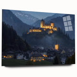 Acrylic glass artwork showcasing a stunning landscape view of a majestic castle, highlighting vibrant colors and intricate details, perfect for home decor enthusiasts.