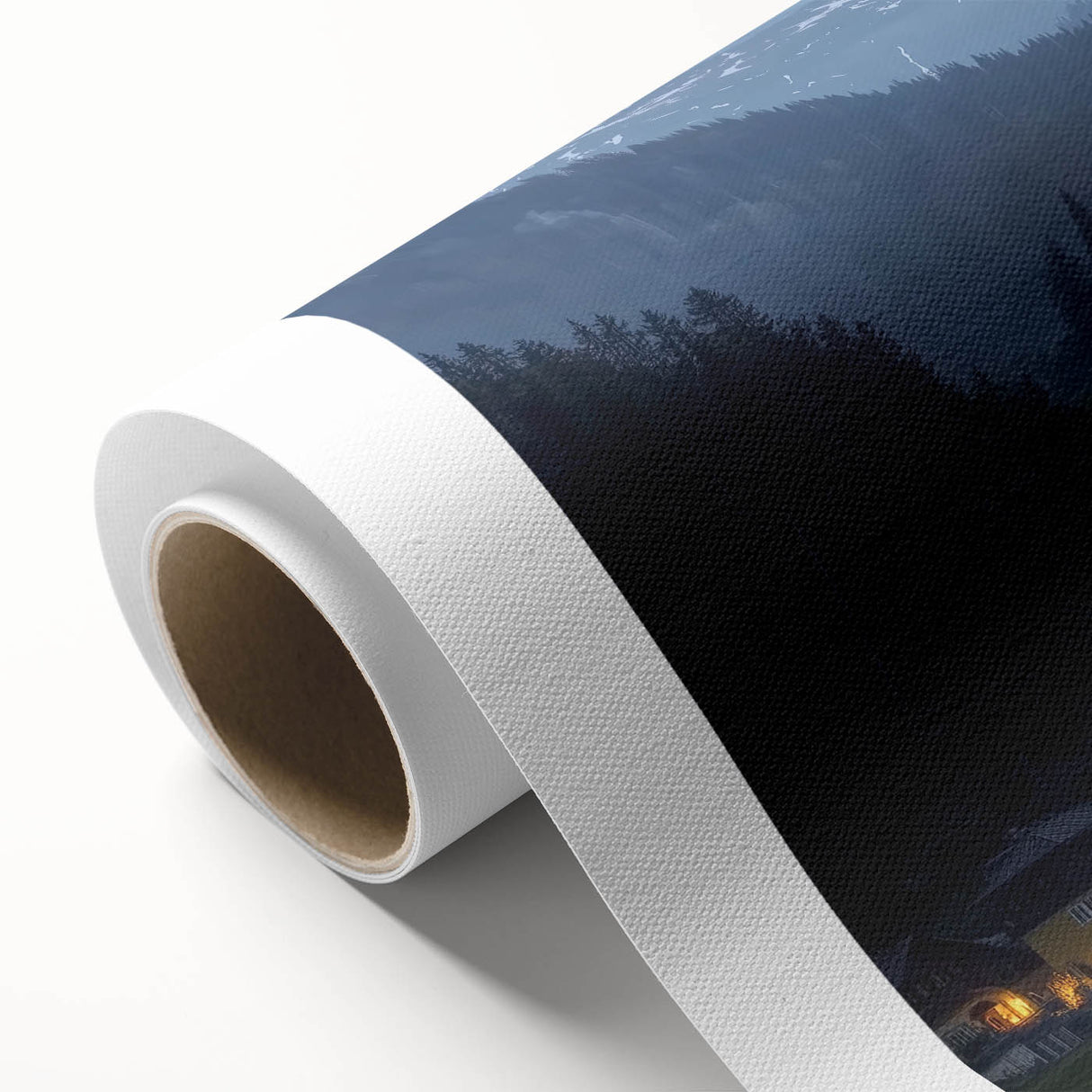 Rolled canvas artwork showcasing a vibrant landscape featuring a majestic castle surrounded by lush greenery, ideal for home decor enthusiasts.