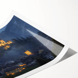 Colorful rolled print showcasing a vibrant landscape with a majestic castle, featuring detailed textures and rich hues, ideal for home decor or art enthusiasts.