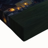 Close-up of a stretched canvas showcasing a vibrant landscape with a castle, featuring rich colors and intricate details, ideal for home décor and art enthusiasts.