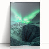 Framed acrylic artwork depicting a serene cave landscape, featuring earthy tones and intricate details, set against a sleek white frame for modern decor.