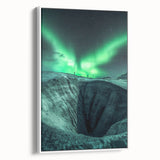 Framed canvas artwork showcasing a serene landscape with caves, presented in a white frame, perfect for enhancing interior decor. Ideal for nature-themed rooms.