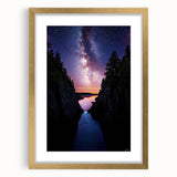 Elegant gold-framed landscape artwork depicting dramatic cliffs and serene nature, featuring a mat for a polished presentation. Ideal for enhancing home decor.