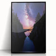 Framed acrylic artwork showcasing a stunning landscape of dramatic cliffs in vibrant colors, mounted in a sleek black frame, perfect for modern home decor.