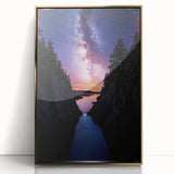 Framed acrylic artwork depicting a stunning cliff landscape with golden accents, showcasing vibrant colors and intricate details that enhance any decor.