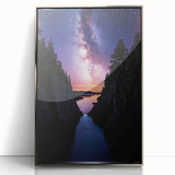 Framed acrylic wall art featuring a stunning landscape of cliffs, showcasing vibrant colors and intricate details, perfect for modern home decor.