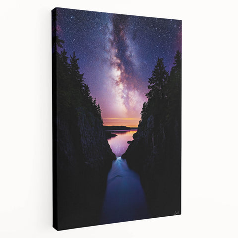 Stretched canvas artwork showcasing a breathtaking landscape with majestic cliffs under a bright blue sky, perfect for enhancing modern home décor.