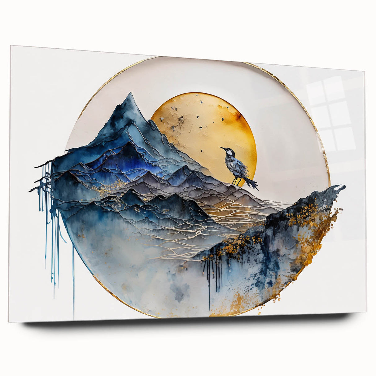 Elegant Office Wall Art - Gold & Blue Mountain Corporate Print